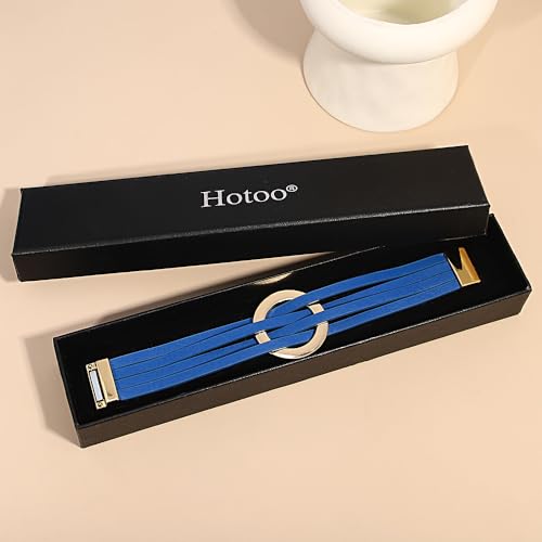 hotoo Circle Charm Bracelets for Women Handmade Leather Wrap Bracelets for Couples Friendship Bracelet Bohemian Cuff Bangle Boho Jewelry Gift - color: New Blue