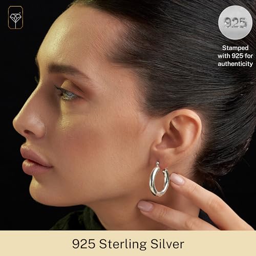 925 Sterling Silver Chunky Hoop Earrings for Women | Hypoallergenic Hollow Round Sterling Silver Hoop Earrings | Lightweight Thick Silver Earrings Hoops by MAX + STONE - style: Polished Chunky Hoop | 1 Inch