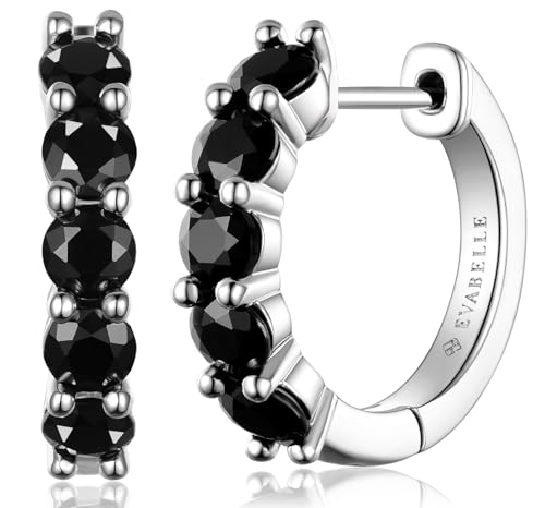 Evabelle Gold Hoop Earrings for Women 14K Real Gold Plated Cubic Zirconia Diamond Hoop Earrings Huggie Hoop Earring Women Earrings Earring for Men 925 Sterling Silver Post Hypoallergenic - color: Hoops 09-Silver and Black