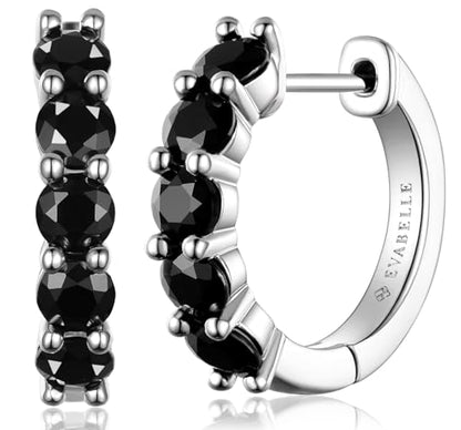 Evabelle Gold Hoop Earrings for Women 14K Real Gold Plated Cubic Zirconia Diamond Hoop Earrings Huggie Hoop Earring Women Earrings Earring for Men 925 Sterling Silver Post Hypoallergenic - color: Hoops 09-Silver and Black