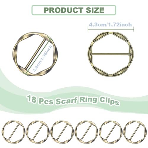 18Pcs Shirt Ties Clips for Women Silk Scarf Ring Clip T-Shirt Buckle Ring Clip Metal Round Circle Clip Clothes Clip - color: Bronze