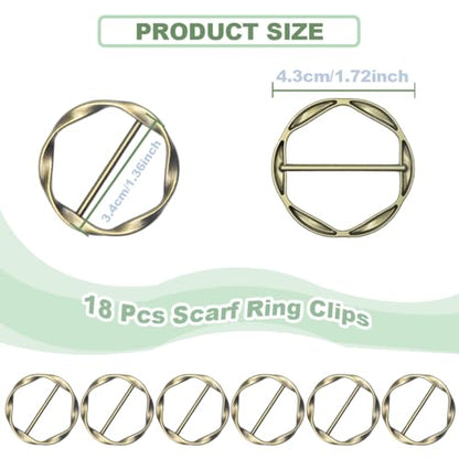 18Pcs Shirt Ties Clips for Women Silk Scarf Ring Clip T-Shirt Buckle Ring Clip Metal Round Circle Clip Clothes Clip - color: Bronze