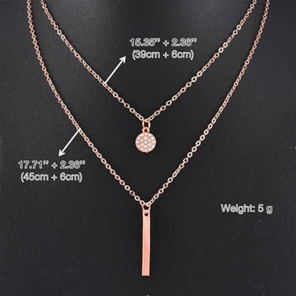 POYAMUSE Elegant Layered Gold Necklace for Women - Double Layered with Cubic Zirconia Pendant and Geometric Bar Charm Stacked Necklace for Women