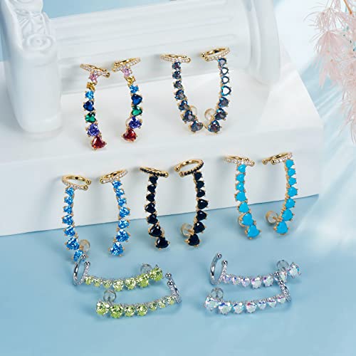 925 Sterling Silver Post Stud Earrings for Women Cartilage Ear Cuffs Hoop Climber 7 Multcolors Cubic Zirconia CZ Hypoallergenic Piercing Gifts For Her - color: Peridot Silver