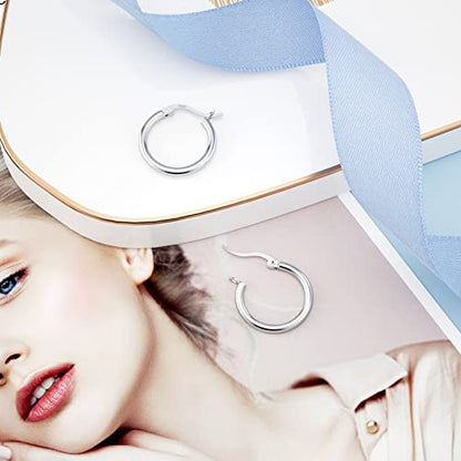 JIAYIQI Sterling Silver Hoop Earrings 18K White Gold Plated Silver Circle Endless Earrings Hoops Jewelry Lightweight Hoop Earring for Women Diameter 10,14,16,18,20,25,30,35,40,50,60mm - style: Silver-16mm