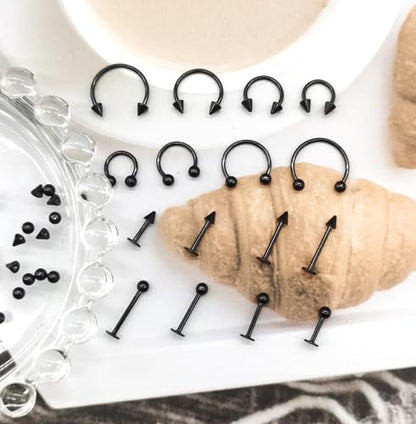 32PCS 16G Lip Rings Surgical Steel Snake Bite Jewelry Labret Jewelry Monroe Lip Barbell Ring Daith Tragus Helix Piercing Jewelry for Women Men 6mm/8mm/10mm/12mm