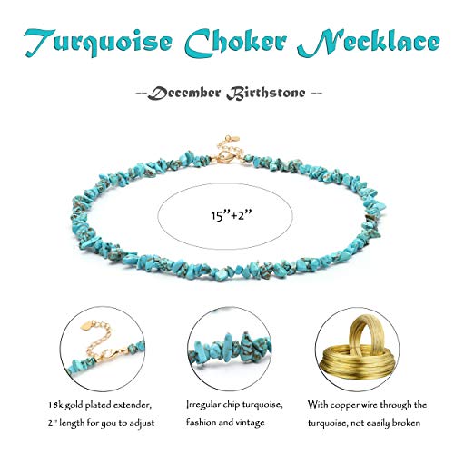 Aobei Pearl Gemstone Beaded Choker Necklace for Women Boho Turquoise/Cultured Freshwater Pearls/Garnet/Amazonite Jewelry - color: A Blue-green Irregular Turquoise