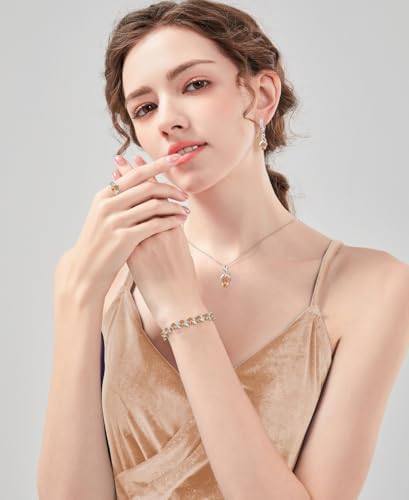 LMXXVJ Jewelry Set for Women,Teardrop Cubic Zirconia Necklace Earrings Adjustable Ring Bracelet Jewelry Set Formal Jewelry Gift - color: MHSD-White Gold-Champagne