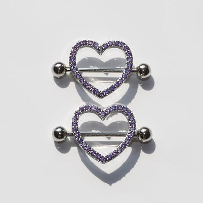 BSJ4U Nipple Piercing Jewelry 14G Stainless Steel Nipple Rings for Women Heart Butterfly Flower Bow Nipple Barbells - color: Purple CZ Nipple Piercing Jewelry