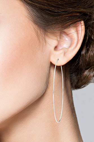 Miabella 925 Sterling Silver or 18K Gold Plated Super Thin Threader Wire Hoop Earrings for Women Made in Italy - color: sterling silver, 70mm - 2" 3/4 Inch