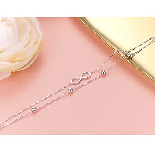 Flyow Anklet for Women S925 Sterling Silver Adjustable Foot Beaded Heart Charm Ankle Bracelet Anklets Jewelry - style: infinity 9+1