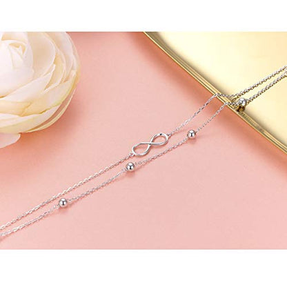 Flyow Anklet for Women S925 Sterling Silver Adjustable Foot Beaded Heart Charm Ankle Bracelet Anklets Jewelry - style: infinity 9+1