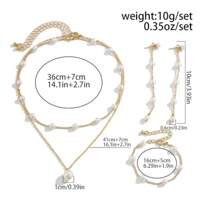 Wedding Jewelry Sets for Brides Bridesmaid Pearl Jewelry Set Fancy Gold Flower Necklace and Earrings Simple Pearl Necklace for Women Bridal Earrings Wedding Accessories Essentials Gifts - color: B2:3pcs pearl jewelry set