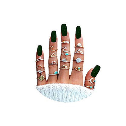 HUJUON 7-19pcs Star Moon Knuckle Rings for Women Boho Silver Stackable Rings Set Joint Midi Finger Stacking Rings - style: Star Moon Knuckle Rings