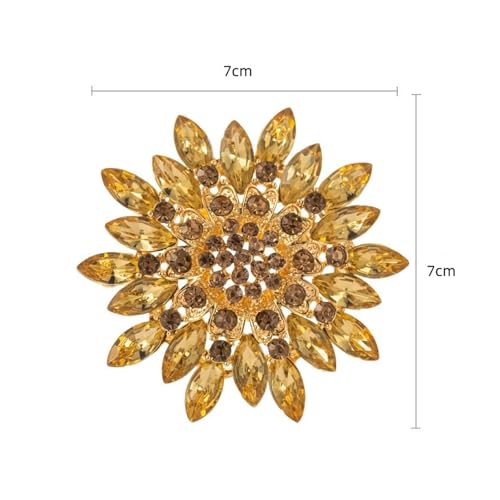 Rhinestone Sunflower Brooch Pin Red Pink Flower Brooch Stylish Crystal Brooch Elegant Clothing Hat Bag Accessories Jewerly for Women - color: Yellow1
