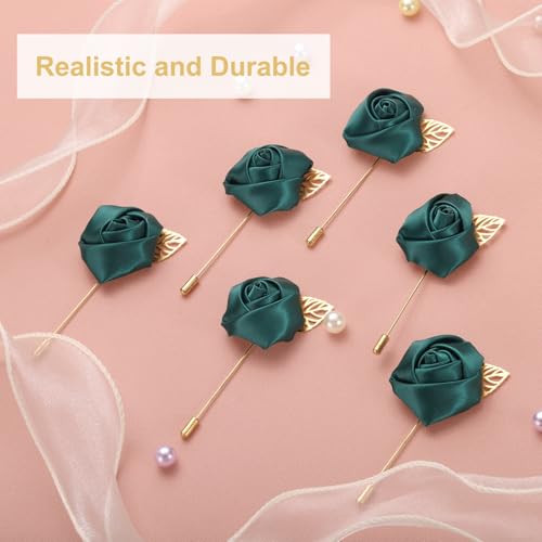 uxcell 24pcs Dark Green Rose Boutonnieres Flower Pins for Wedding | Buttonholes Pocket Boutonnieres for Wedding Ceremony Anniversary Prom Formal Dinner Party - color: Dark Green