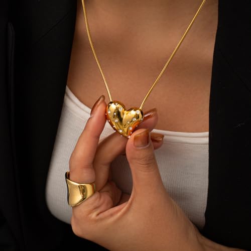 NUZON Sunburst Heart / 2-Tone Interlocking/CZ Evil Eye/Single Pearl/Love Heart Pendant Necklace for Women 14K Gold Chain Necklace Chunky Statement Jewelry - color: CZ Heart