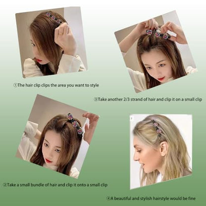 2Pcs 2026 New Sparkling Crystal Stone Braided Hair Clips, Hair Clip for Short and Long Hair, Short Duckbill Hair Clips for Thick and Fine Hair for Women and Girls(Pink)
