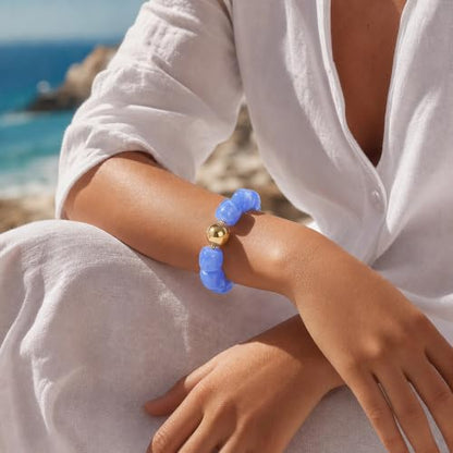 WOWORAMA Chunky Beaded Bracelets for Women Colorful Large Square Beads Bracelet Boho Acrylic Resin Stretch Bracelets Statement Chunky Bracelet Summer Jewelry - color: Square-Light Blue