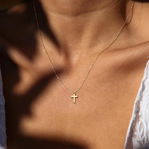 Kakonia Layered Gold Necklaces for Women, 3-Piece Gold Necklace Stack | 14K gold plated pendant necklace set, 3 dainty gold chains, trendy jewelry for women, ideal for weddings, proms or gifting - style: Cross Pendant