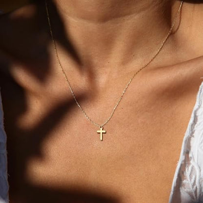 Kakonia Layered Gold Necklaces for Women, 3-Piece Gold Necklace Stack | 14K gold plated pendant necklace set, 3 dainty gold chains, trendy jewelry for women, ideal for weddings, proms or gifting - style: Cross Pendant