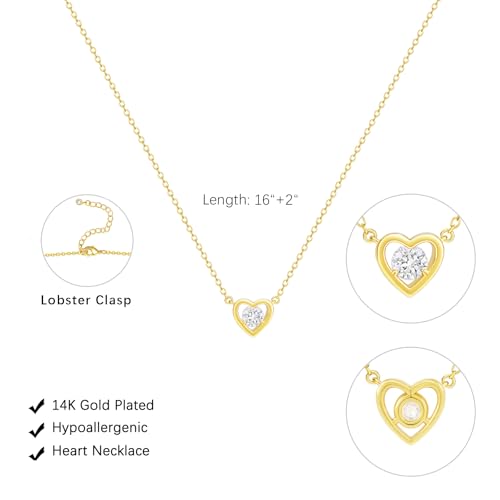 HERIER Cute Heart Necklace Dainty 18k Gold Plated Tiny Heart Pendant Choker Necklaces Small Gold Love Open Heart Chain Necklace for Women Simple Gold Necklace for Women Trendy Jewelry - color: Heart Diamond Necklace-Gold
