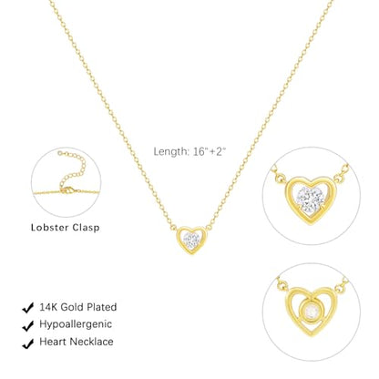 HERIER Cute Heart Necklace Dainty 18k Gold Plated Tiny Heart Pendant Choker Necklaces Small Gold Love Open Heart Chain Necklace for Women Simple Gold Necklace for Women Trendy Jewelry - color: Heart Diamond Necklace-Gold