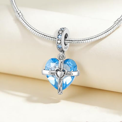 Birthstone Charms 925 Sterling Silver Heart Charms for Bracelets and Necklaces Birthday Day Christmas Gifts For Women - color: C-March
