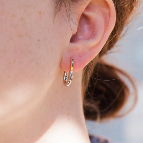 925 Sterling Silver Two-tone mixed metal color earrings oval hoop huggie dangle gold silver