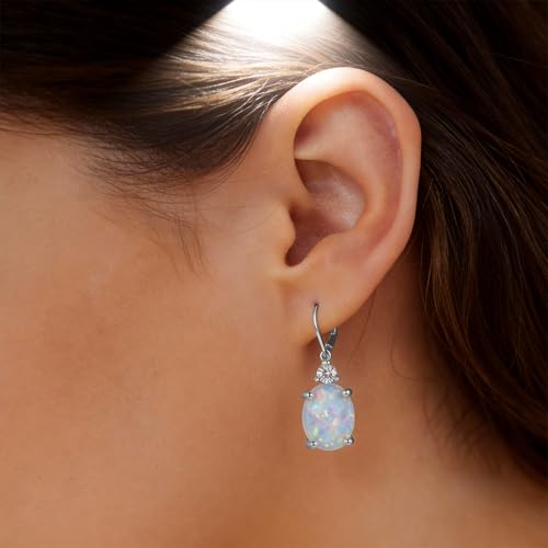 Dainty Opal Earrings for Women Sterling Silver Pear Oval Blue Opal Dangle Earrings Leverback Earrings Gold - color: leverback-white opal