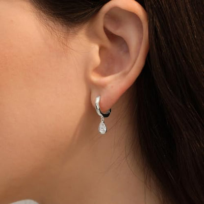 ARSIS Heart Charm Huggie Hoop Earrings for Women, Dainty 18K Gold Plated Heart Drop Hoops with CZ, Hypoallergenic, 925 Sterling Silver Posts, Tarnish-Free, Lightweight Jewelry Gift for Her - color: Teardrop Drop Earrings Silver