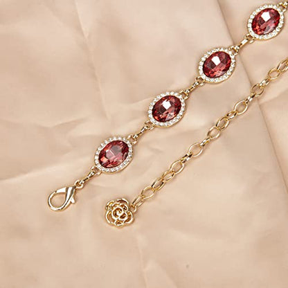 ILuvatar Green Glass Diamond Chain Belt - Metal Women's Western Style Dress Belt - color: Gold-wine Red