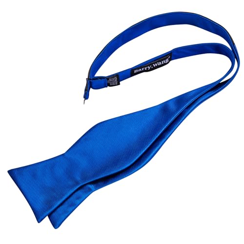 YOHOWA Bow Ties for Men Self-tied Silk Bowtie Solid Color with Lapel Pin and Handkerchief Cufflinks for Wedding Party Prom - color: Soild Deep Blue