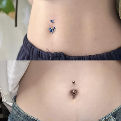 Vsnnsns 14G Belly Button Ring Piercing Jewelry 316L Stainless Surgical Steel Heart CZ Pearl Butterfly Flower Navel Rings Dangle Belly Button Ring Navel Piercing Jewelry for Women Men Hypoallergenic - color: Black&Rose Gold B