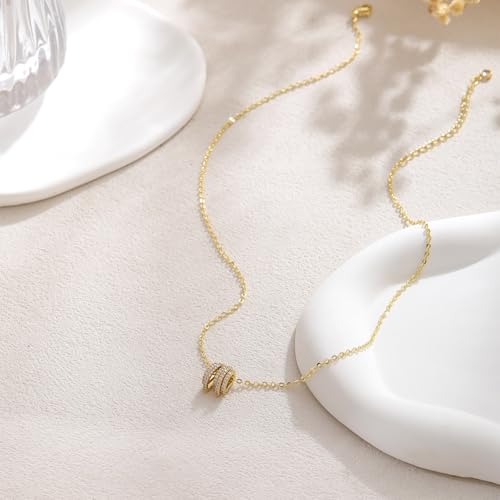 Gold Necklace for Women, Dainty 14K Gold Plated Pendant Necklaces for Women Trendy Simple Choker Chain Cubic Zirconia Circle/Interlocking/Sun/Pearl Necklace Fashion Jewelry Charm Gifts - color: Five CZ Circles
