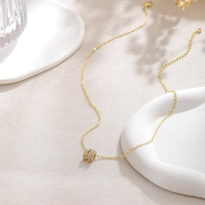 Gold Necklace for Women, Dainty 14K Gold Plated Pendant Necklaces for Women Trendy Simple Choker Chain Cubic Zirconia Circle/Interlocking/Sun/Pearl Necklace Fashion Jewelry Charm Gifts - color: Five CZ Circles