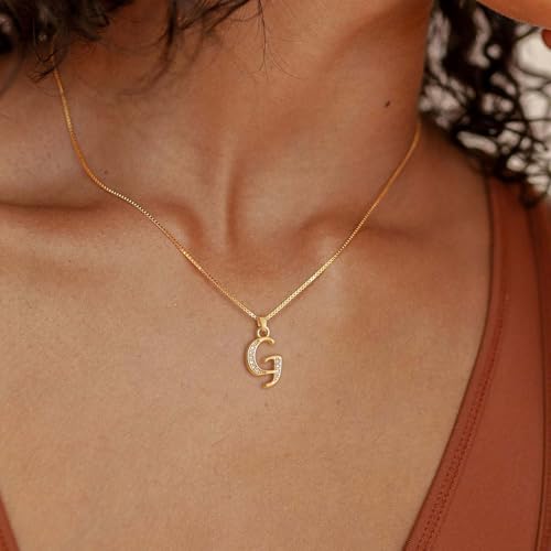 Initial Necklace for Women, 14K Gold Silver Plated Box Chain Letter Pendant, Trendy Name Necklace, Dainty Personalized Charm Jewelry Gift for Her - color: Gold, style: G