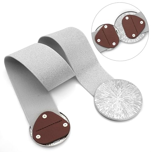 Women Wide Stretchy Waist Belts Elastic Cinch Belt for Dresses - color: Bling Silver Band Silver Buckle, size: Fit Waist 26"-28"