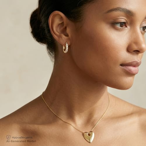 14K Gold Plated Heart Drop Earrings - 2-in-1 Detachable Huggie Hoops with CZ - Hypoallergenic Dangle Jewelry Gift for Women