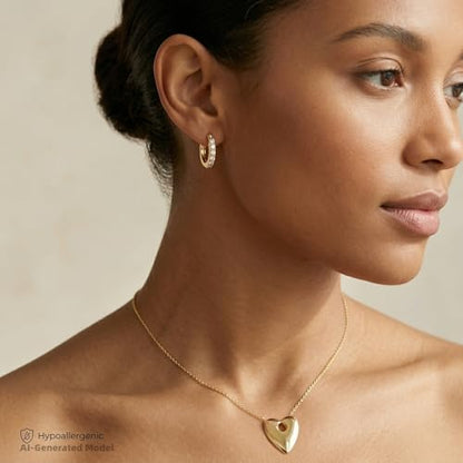 14K Gold Plated Heart Drop Earrings - 2-in-1 Detachable Huggie Hoops with CZ - Hypoallergenic Dangle Jewelry Gift for Women