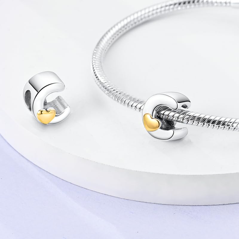 Women 925 Sterling Silver Charms A-Z Heart Letters Beads Pendant for Bracelets Women Fit Pandora Bracelets Hypoallergenic Beads - color: C