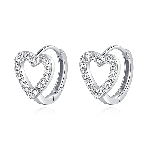 SLUYNZ Sterling Silver Love Heart Huggie Earrings for Women Teens CZ Love Heart Hoop Earrings for Valentines Day - color: A-Silver