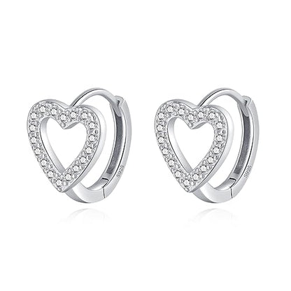 SLUYNZ Sterling Silver Love Heart Huggie Earrings for Women Teens CZ Love Heart Hoop Earrings for Valentines Day - color: A-Silver