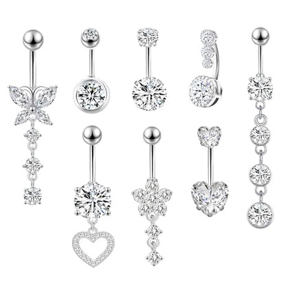 LEE&RO Belly Button Ring Dangle Piercing - 14G Surgical Steel Cute Navel Ring - color: silver