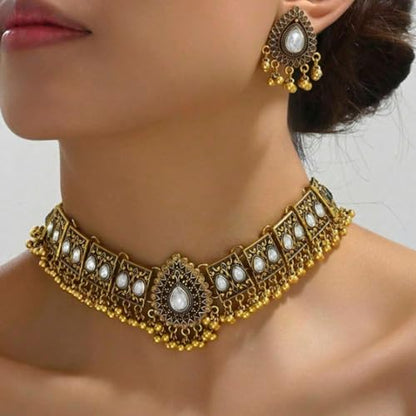 Frodete Indian Jewelry Sets for Women Traditional Bohemian Wedding Jewelry Set Indian Dresses for Women Oxidized Ethnic Party Prom Wear - color: B1:silver indian necklace earring sets
