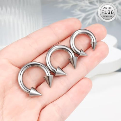 Ruifan 20G 18G 16G 14G 12G 8G 6G 4G 2G Horseshoe Nose Ring Titanium Septum Rings Piercing Jewelry Internally Threaded Gauges Cartilage Conch Helix Rook Lip Tragus Earring Hoop Eyebrow For Women Men - size: Spike: 6G - 12MM