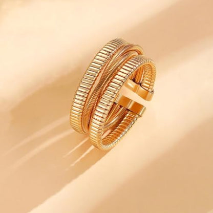Chunky Gold Layered Cuff Bracelet for Women Men, Modern Geometric Textured Twisted Wide Open Bangle Bracelet Y2k Trendy Statement Jewelry Punk Gifts - color: Golden