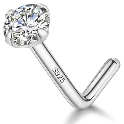 LUCKYJEWUS 925 Sterling Silver Nose Rings Studs for Women Men, 18G / 20G / 22G / 24G L Shaped Nose Stud Nose Piercing Jewelry - size: 2mm CZ, 18 gauge