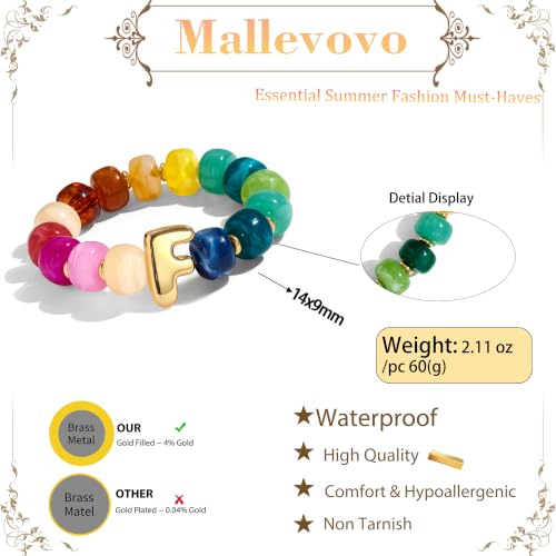 Bubble Initial Chunky Beaded Bracelet for Women Colorful Resin Bead Trendy Statement Big Stretch Bracelets Summer Beach Boho Charm Jewelry Cute Gifts for Women - color: Initial F