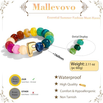 Bubble Initial Chunky Beaded Bracelet for Women Colorful Resin Bead Trendy Statement Big Stretch Bracelets Summer Beach Boho Charm Jewelry Cute Gifts for Women - color: Initial F